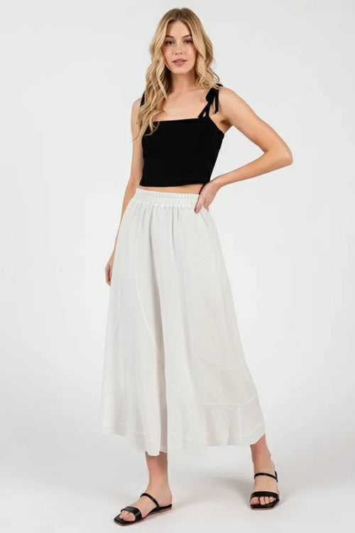Disjoint maxi length skirt white flowy midi with ruffled hem