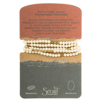Natural gemstone white fossil jasper stone wrap bracelet with gold-toned accents on scout curated wears card