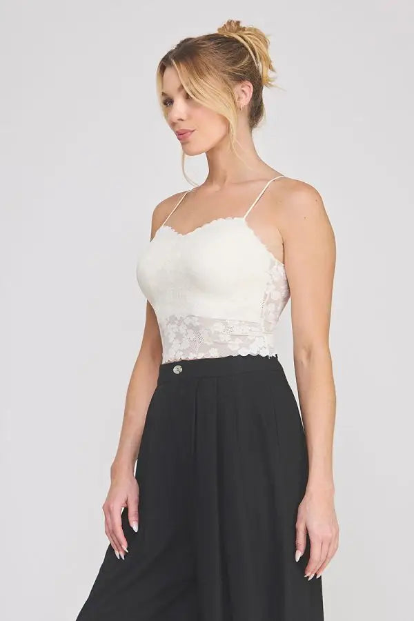 White lace floral lace scallop edge sweetheart bralette with delicate floral lace detailing and thin straps