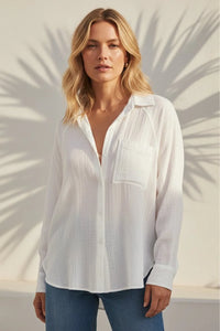 Perfect airy button down shirt: white lightweight ribbed cotton long sleeve