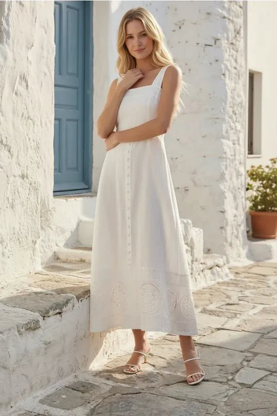 EMBROIDERED LACE SLEEVELESS EMPIRE MIDI DRESS – Shop Daisy Lane