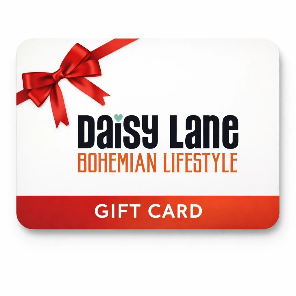 White Daisy Lane gift card with red ribbon bow and logo