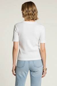 White Thread And Supply ribbed knit short sleeve V-neck top