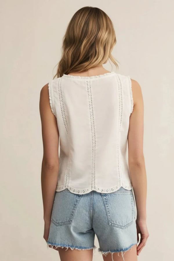 Tomi button sleeveless tank top with eyelet embroidery