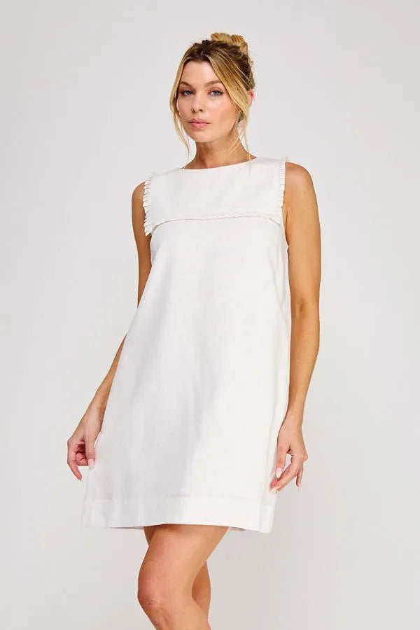 linen shift mini dress Blend Sleeveless in White OFF White / MEDIUM White Turquoise Size:Large 16 Do Not Bleach Gradient Hollow Out maxi