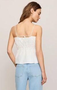 White spaghetti strap adele back tie top with gathered waist details for women’s boho chic clothing by shop daisy