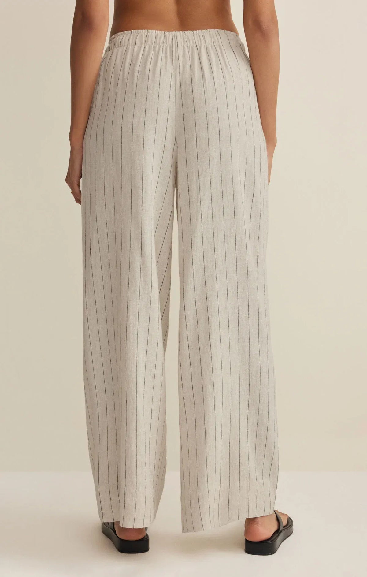 Henri striped wide leg trousers in light off white linen blend with fine vertical stripes for elegant wear