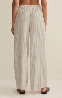 Henri striped wide leg trousers in light off white linen blend with fine vertical stripes for elegant wear