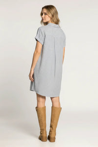 Seamless striped collared shirt dress in light blue and white stripes