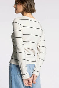 Woman in Thread & Supply ribbed long sleeve striped crewneck tee