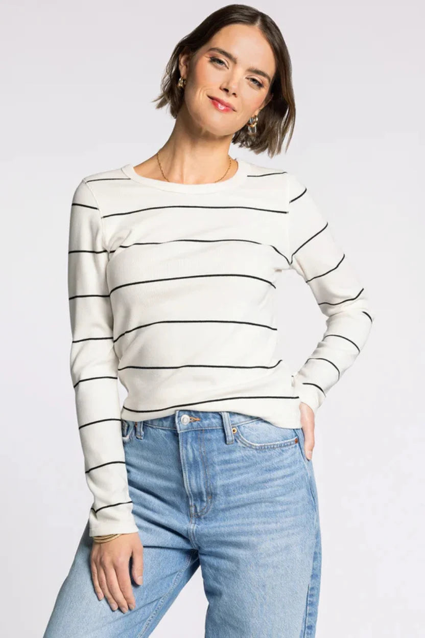 Thread & Supply ribbed long sleeve striped crewneck tee in off-white