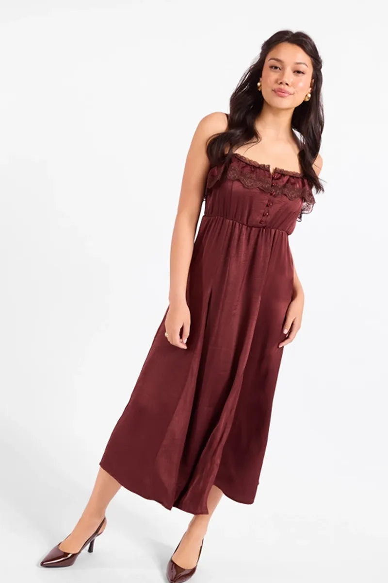 CEREMONY LACE TRIM MIDI DRESS