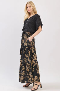 DRAWSTRING TIERED MIDI SKIRT