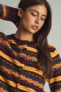 SOFT ROUND NECK FAIR ISLE PATTERN CROPPED SWEATER