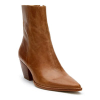 CATY LEATHER POINTED TOE WESTERN ANKLE BOOTIES