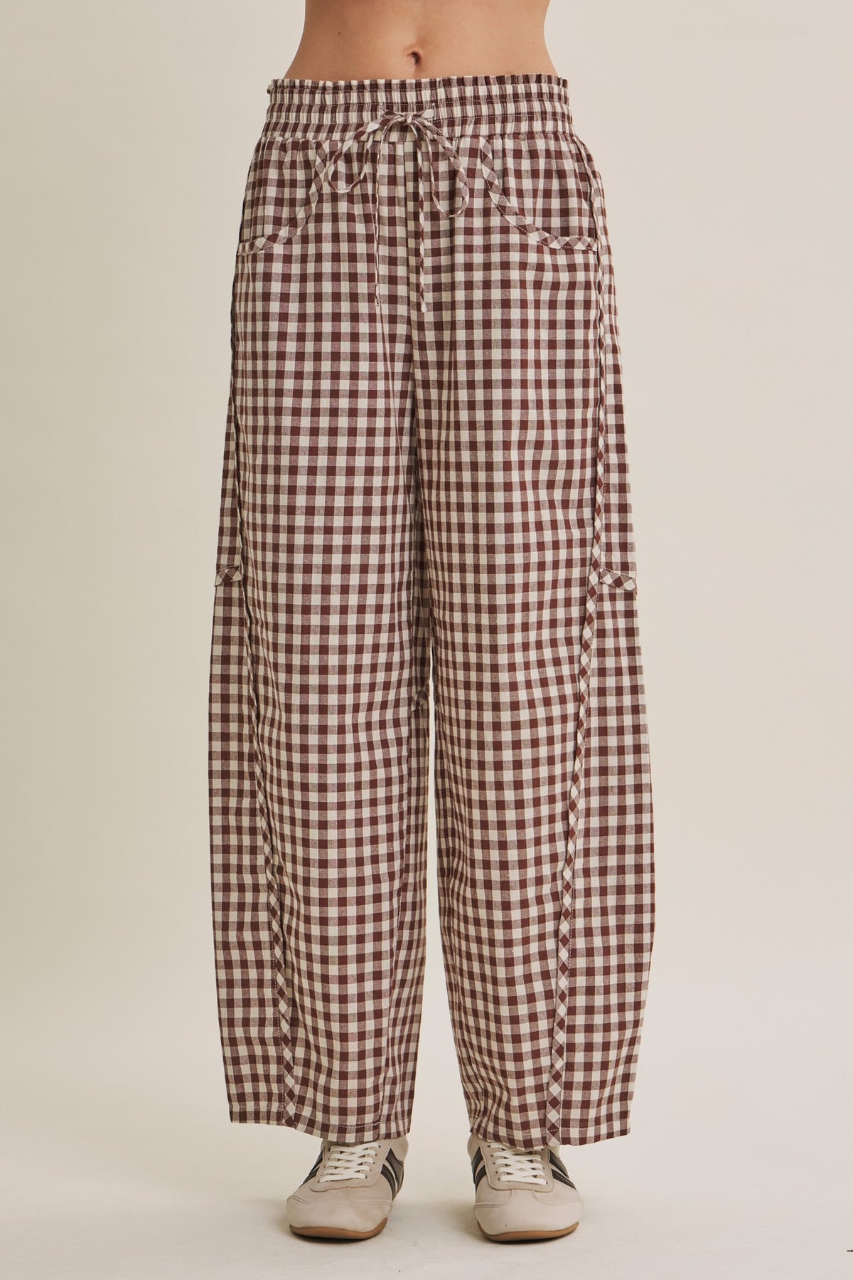 EASY DAY RELAXED GINGHAM COTTON BARREL PANTS