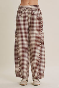 EASY DAY RELAXED GINGHAM COTTON BARREL PANTS
