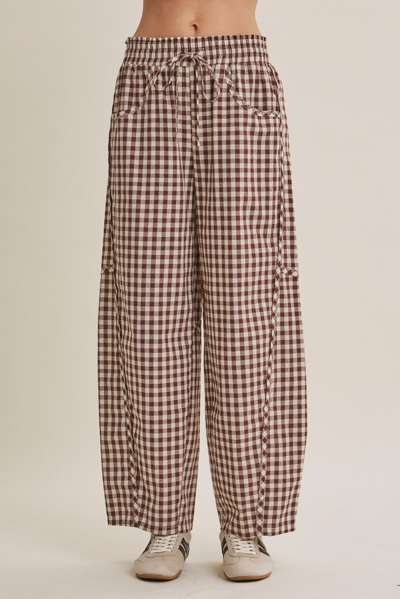 EASY DAY RELAXED GINGHAM COTTON BARREL PANTS