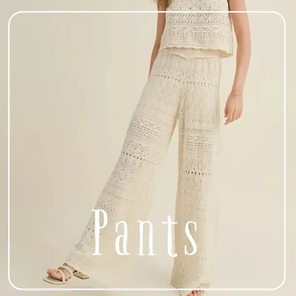 Crocheted wide-leg pants.