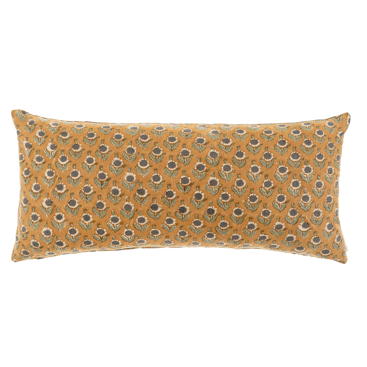 MUSTARD YELLOW FLORAL LUMBAR THROW PILLOW