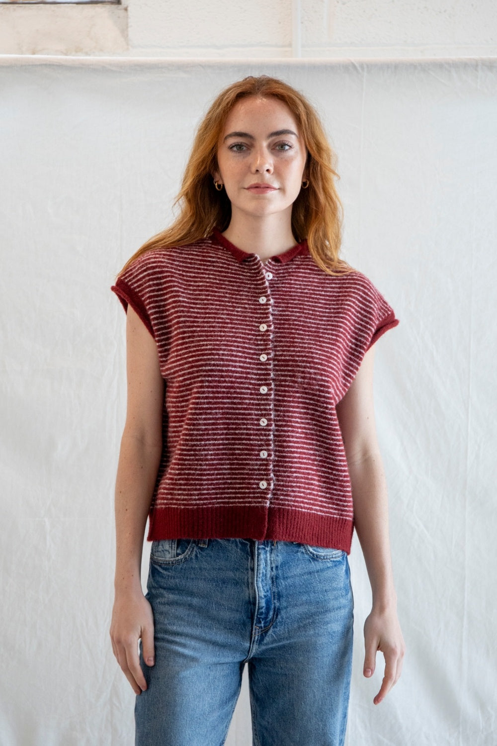 PIN STRIPE PIPER VEST CARDIGAN