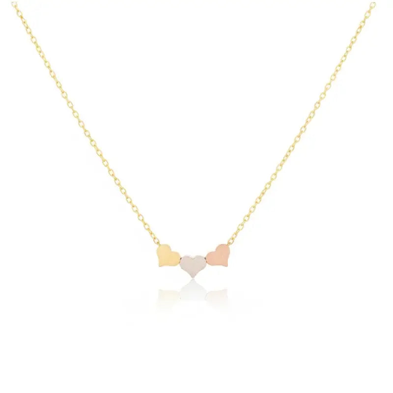 Three tone dainty hearts necklace in gold for Valentine’s Day