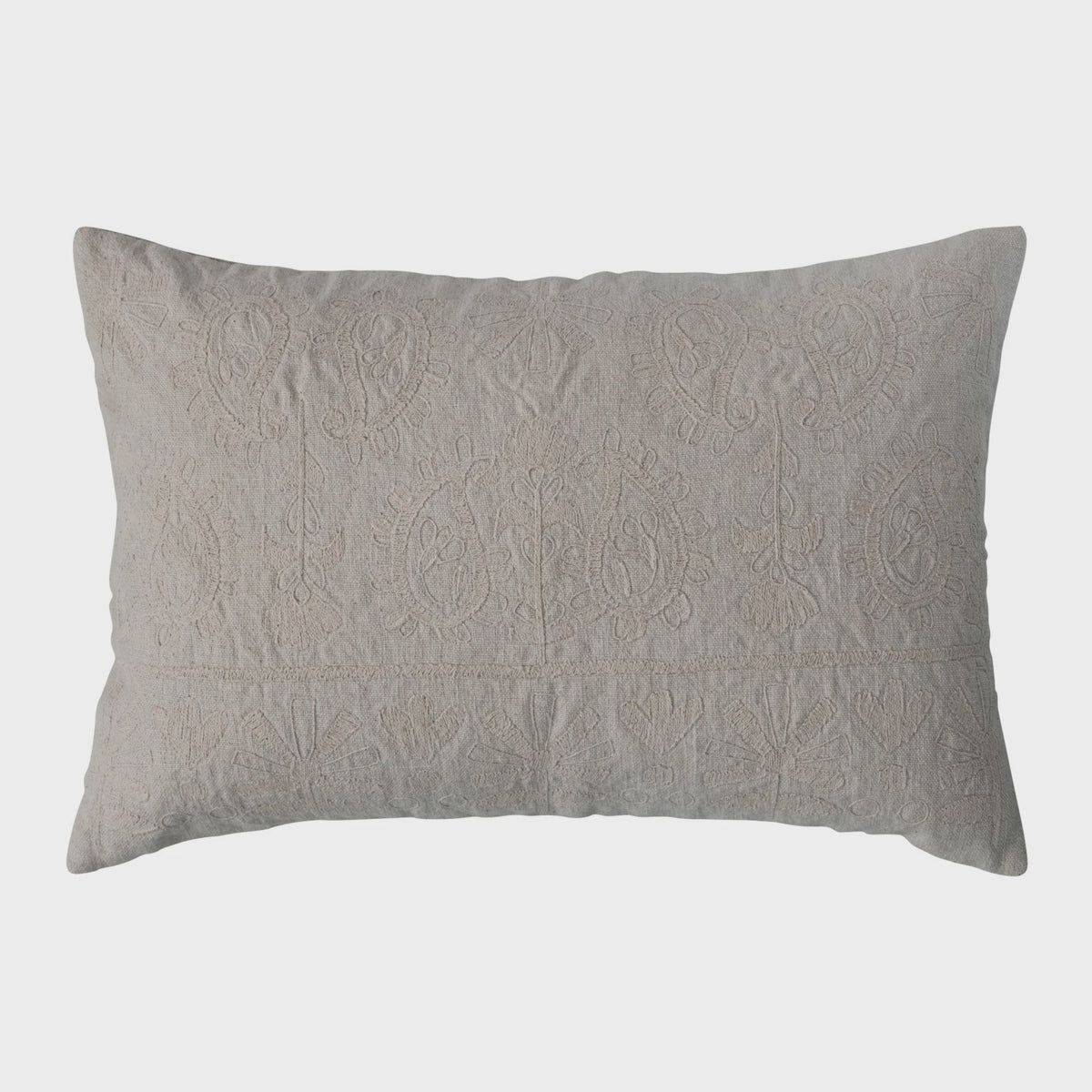 COTTON LUMBAR PILLOW W/ EMBROIDERED PAISLEY PATTERN