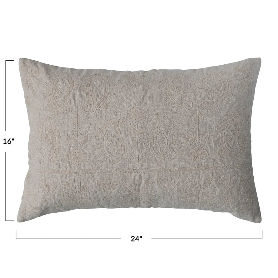 COTTON LUMBAR PILLOW W/ EMBROIDERED PAISLEY PATTERN