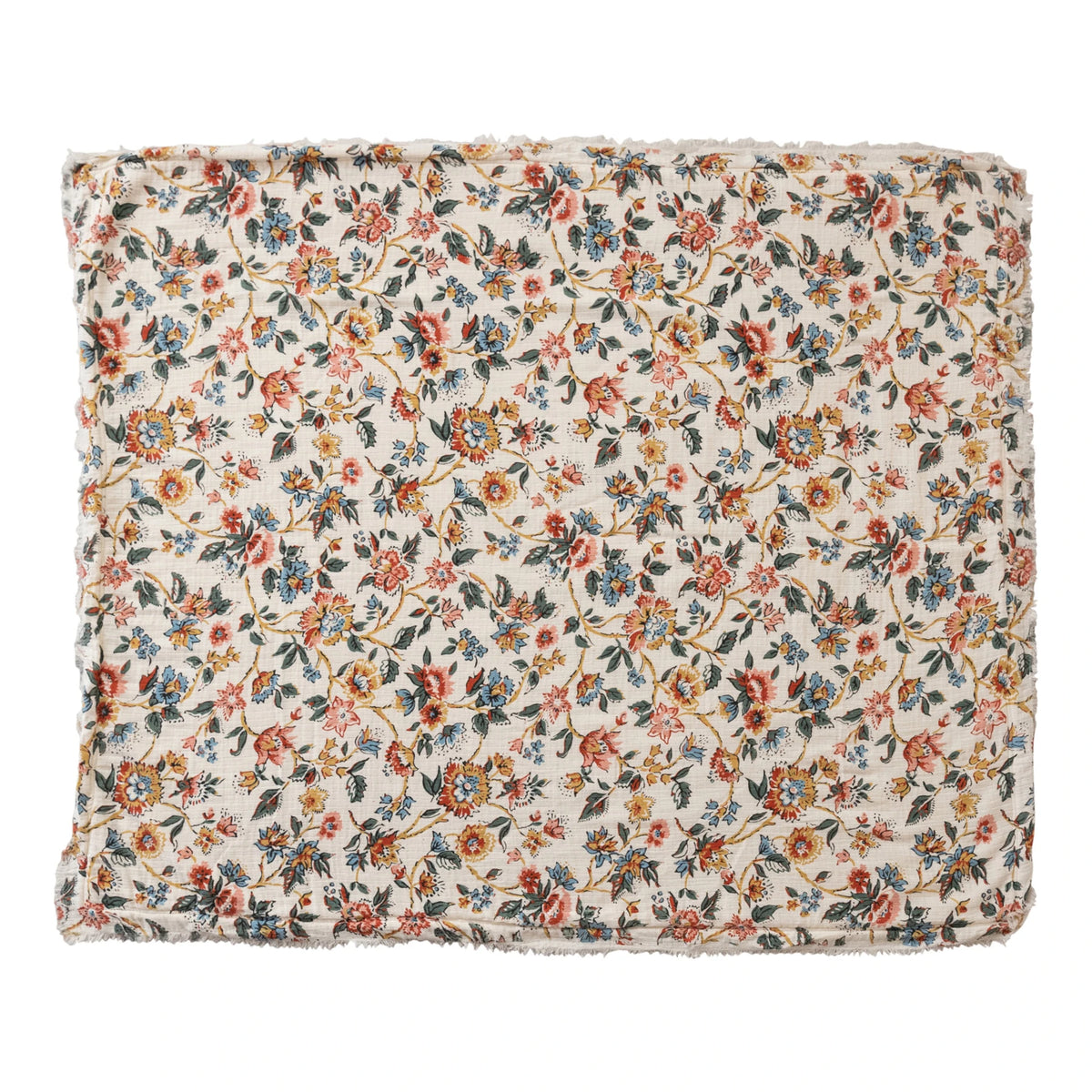 FLORAL COTTON THROW BLANKET WITH SHERPA BACKING & FRINGE