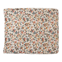 FLORAL COTTON THROW BLANKET WITH SHERPA BACKING & FRINGE