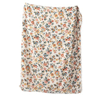 FLORAL COTTON THROW BLANKET WITH SHERPA BACKING & FRINGE