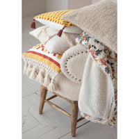 FLORAL COTTON THROW BLANKET WITH SHERPA BACKING & FRINGE