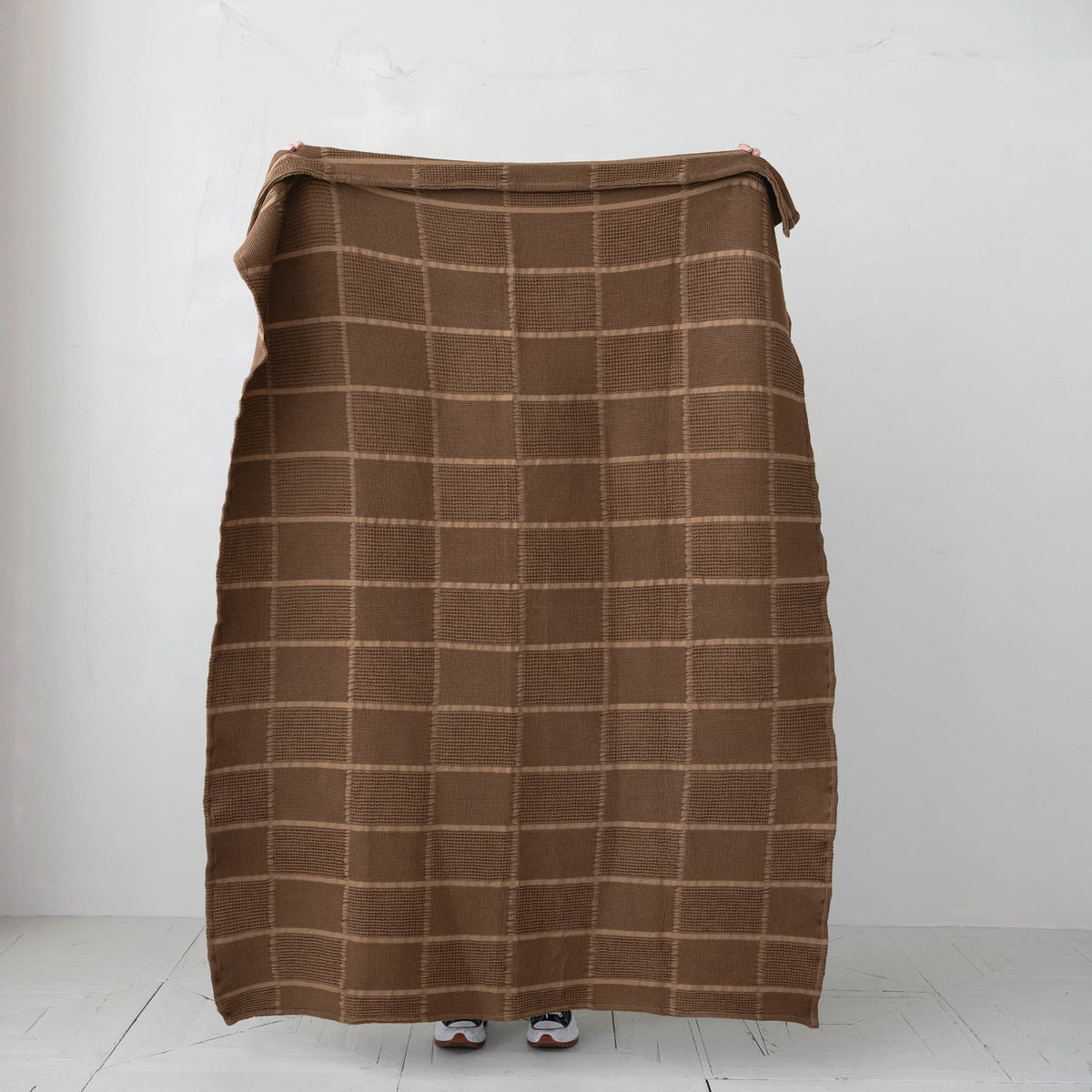 60"L X 50"W COTTON WAFFLE WEAVE THROW WITH GRID PATTERN