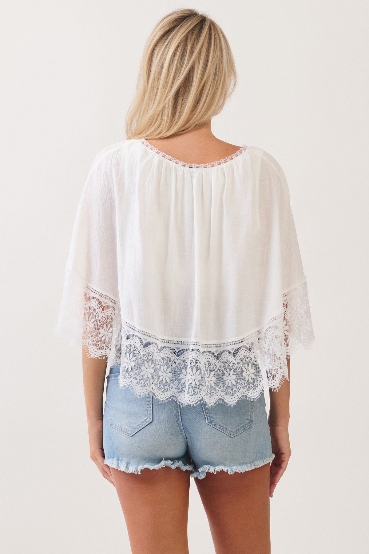 V NECK LACE HEM CROP PONCHO