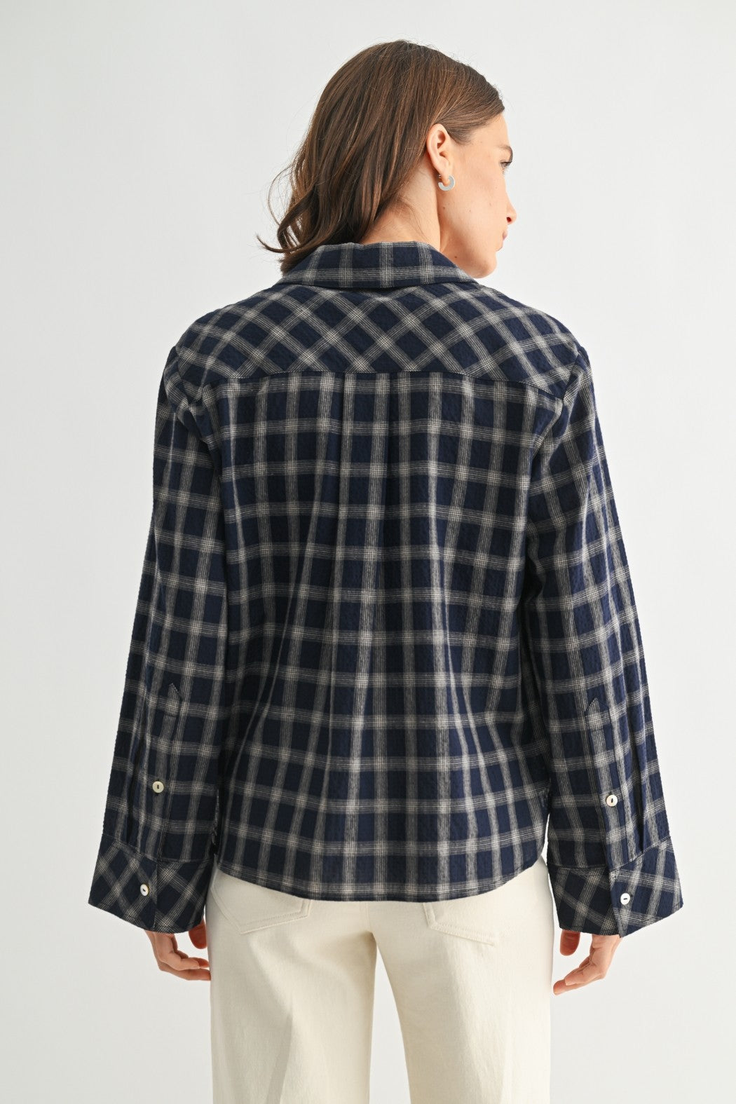 PLAID BUTTON DOWN WIDE SLEEVE SHIRTS