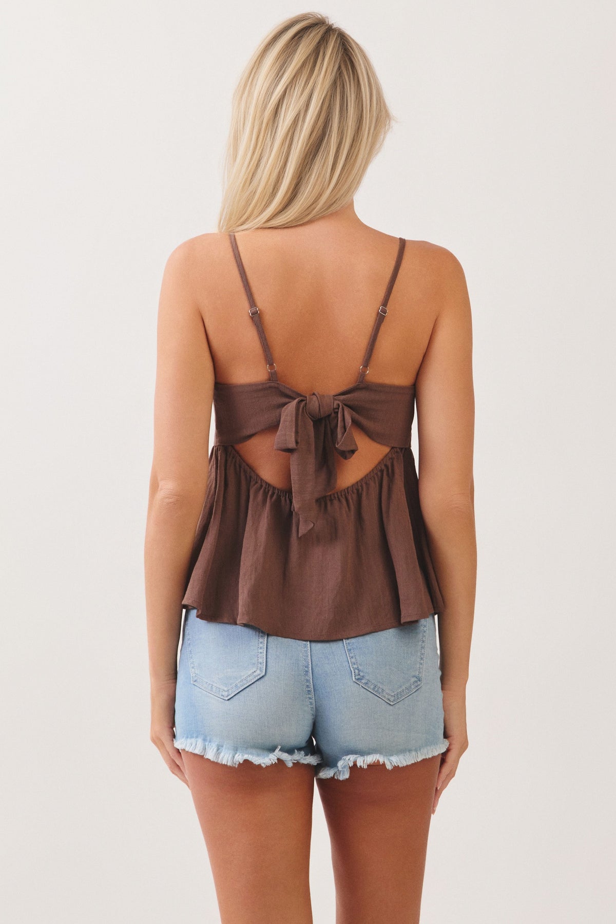 SQUARE NECK LINE BACK TIE CAMI TOP
