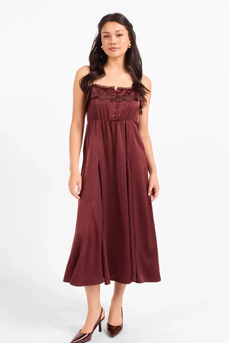 CEREMONY LACE TRIM MIDI DRESS
