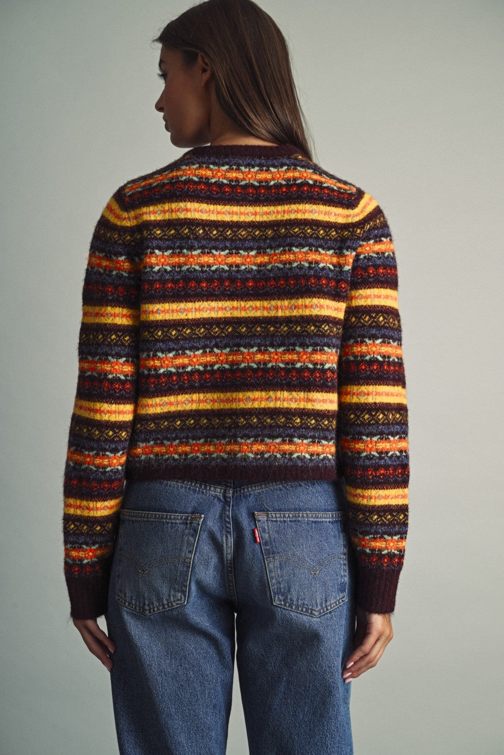 SOFT ROUND NECK FAIR ISLE PATTERN CROPPED SWEATER