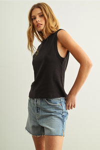 SLEEVELESS COTTON ROUND NECK TOP