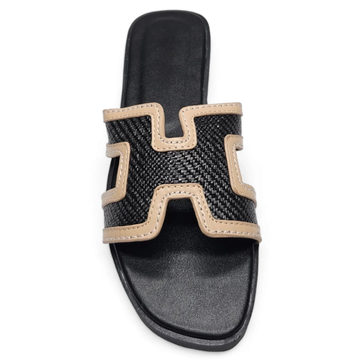 KANSAS H BAND FAUX RAFFIA SLIDE SANDALS