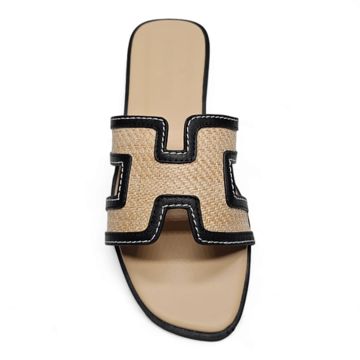 KANSAS H BAND FAUX RAFFIA SLIDE SANDALS