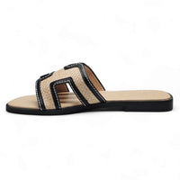 KANSAS H BAND FAUX RAFFIA SLIDE SANDALS