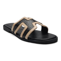 KANSAS H BAND FAUX RAFFIA SLIDE SANDALS