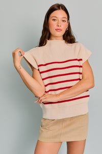 TURTLE NECK POWER SHOULDER STRIPE SWEATER VEST