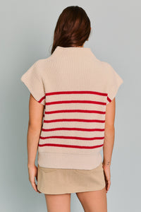 TURTLE NECK POWER SHOULDER STRIPE SWEATER VEST