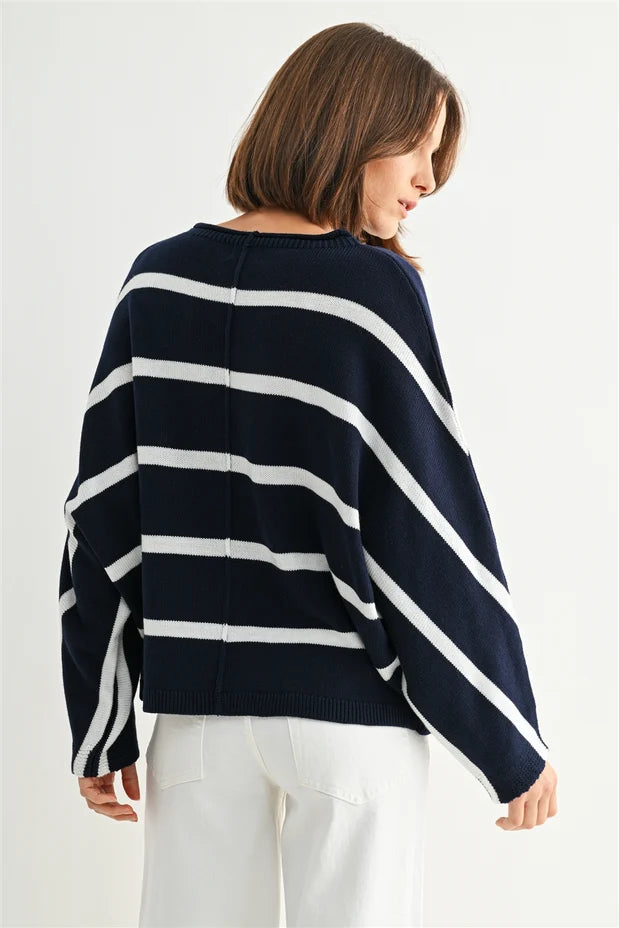 STRIPE DOLMAN LONG SLEEVE SWEATER