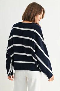 STRIPE DOLMAN LONG SLEEVE SWEATER