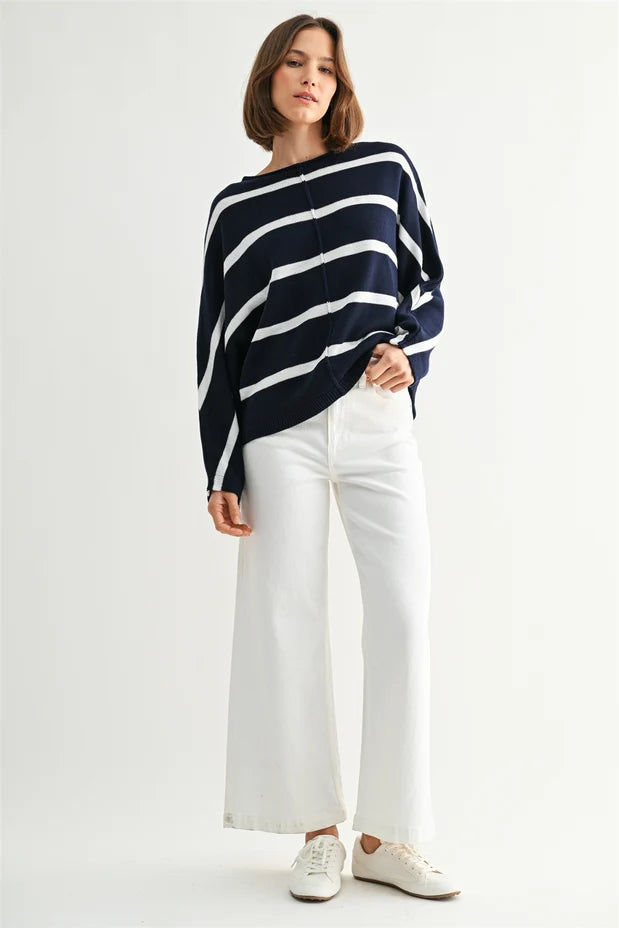 STRIPE DOLMAN LONG SLEEVE SWEATER