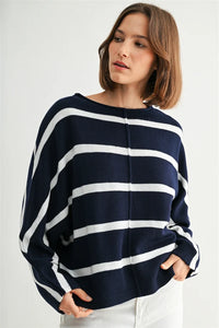 STRIPE DOLMAN LONG SLEEVE SWEATER