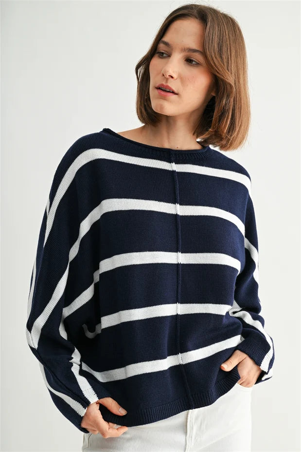 STRIPE DOLMAN LONG SLEEVE SWEATER